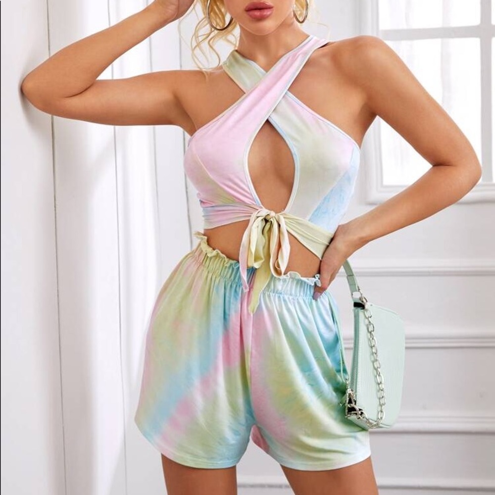Tie Dye Peekaboo Top & Shorts Set